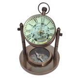 Brass Mechanical Desk Clock Base Compass Collectible Decorative Gift Unique Steampunk Timepiece - WoodenTwist